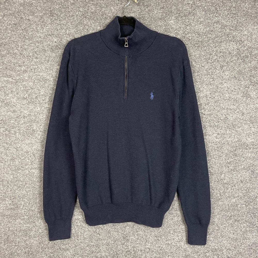 Polo Ralph Lauren Quarter Zip Pullover Mens S Navy Blue Excellent Pima Cotton